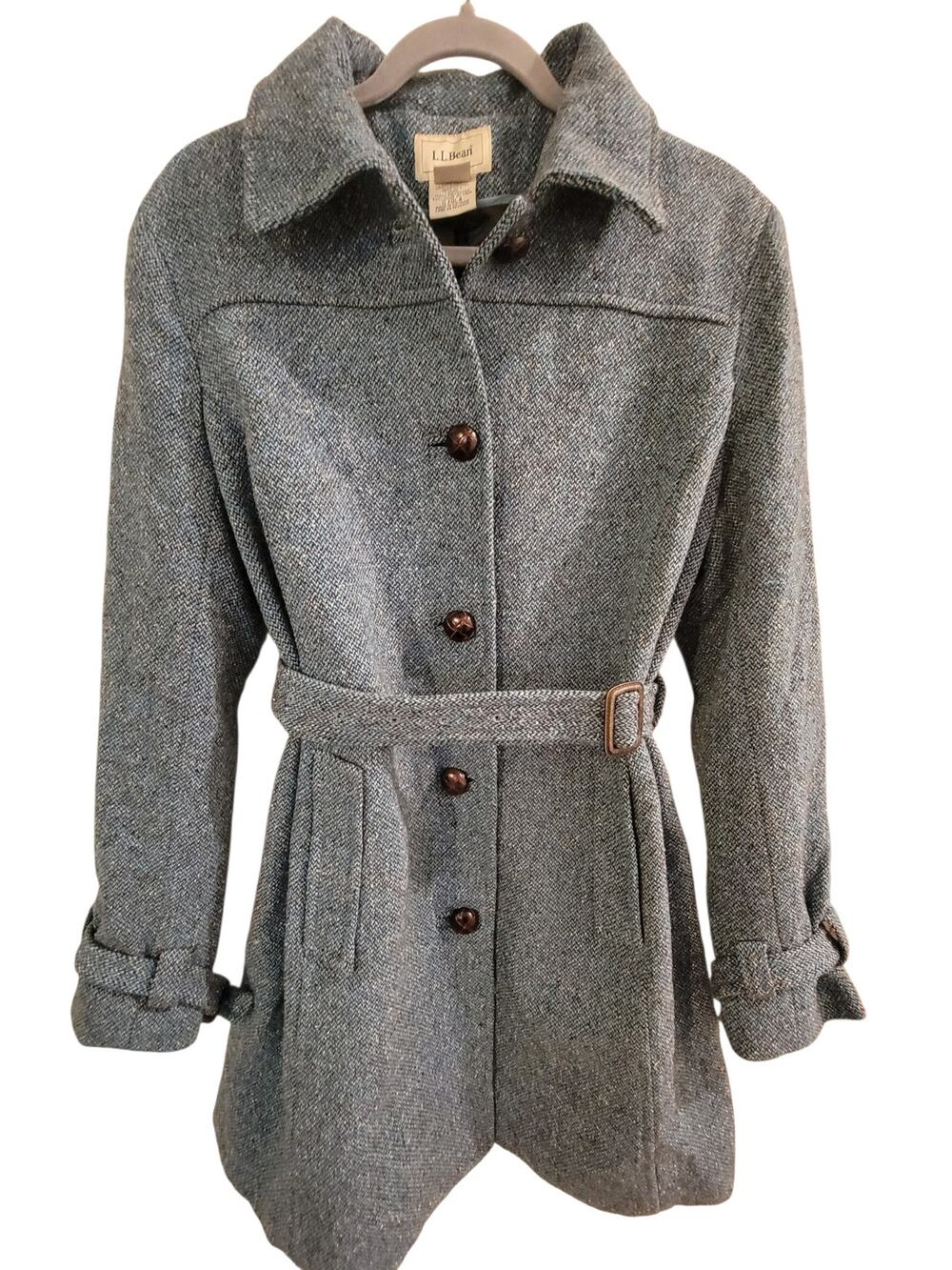 L.L.Bean Women's Flecked Tweed Wool Silk Belted Walking Coat – Small Regular